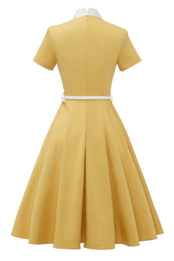 Retro stil gul 1950'er kjole med sløjfe