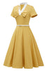 Indlæs billede til gallerivisning Retro stil gul 1950&#39;er kjole med sløjfe