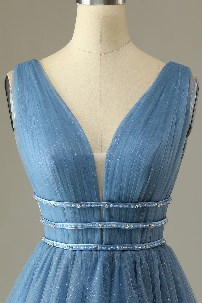 Indlæs billede til gallerivisning Glitter grå blå tyl kort Prom kjole