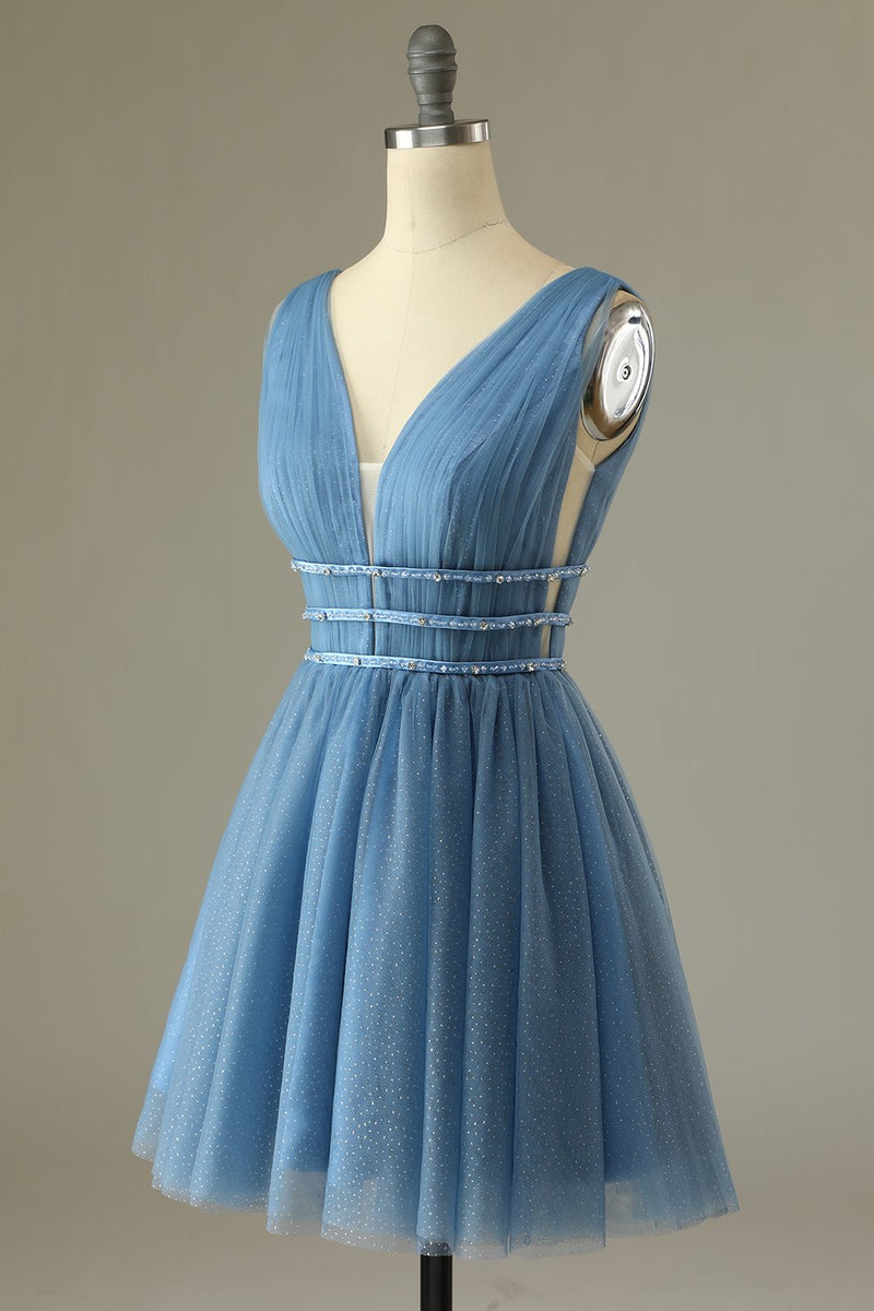 Indlæs billede til gallerivisning Glitter grå blå tyl kort Prom kjole