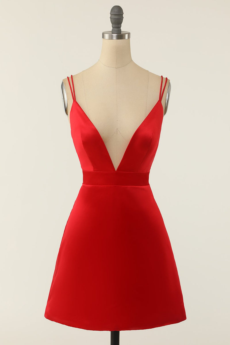 Indlæs billede til gallerivisning Rød Satin V-hals cocktail kjole