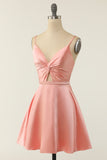 En line spaghetti stropper Blush Short Homecoming Party Dress