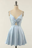 En line spaghetti stropper Blush Short Homecoming Party Dress