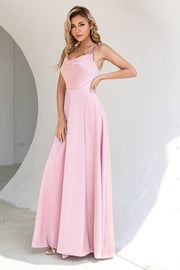 Blush Spaghetti Straps Festkjole med slids