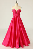 En Line Sweetheart Fuchsia Long Prom Kjole med Ruched