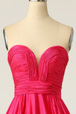 En Line Sweetheart Fuchsia Long Prom Kjole med Ruched