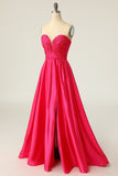 En Line Sweetheart Fuchsia Long Prom Kjole med Ruched