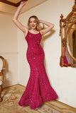Hot Pink Paillethavfrue Plus Size Prom kjole med Lac-up Back
