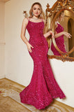 Hot Pink Paillethavfrue Plus Size Prom kjole med Lac-up Back