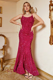 Hot Pink Paillethavfrue Plus Size Prom kjole med Lac-up Back