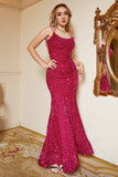 Hot Pink Paillethavfrue Plus Size Prom kjole med Lac-up Back
