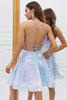 Indlæs billede til gallerivisning Glitrende lyseblå A-line pailletter kort homecoming kjole