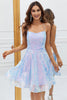 Indlæs billede til gallerivisning Glitrende lyseblå A-line pailletter kort homecoming kjole