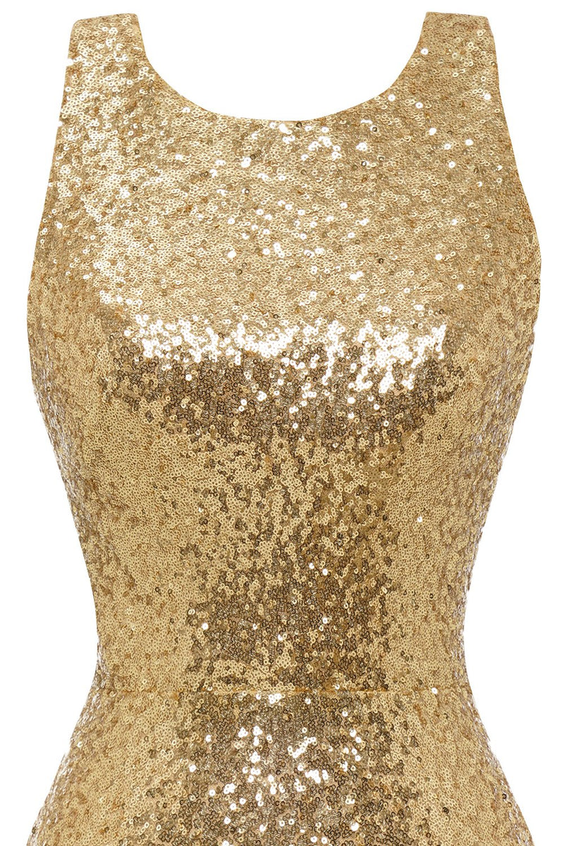 Indlæs billede til gallerivisning Bodycon Golden Sequin Cocktailkjole åben ryg
