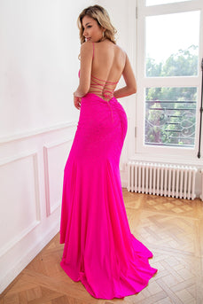 Glitter Hot Pink Havfrue Paillet Prom Kjoler