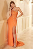 Indlæs billede til gallerivisning Kappe Halter Orange Lang Fest kjole med Split Front