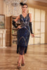 Indlæs billede til gallerivisning Glitrende blå pailletter fra 1920&#39;erne Flapper kjole med perler