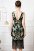 Indlæs billede til gallerivisning Glitrende mørkegrønne pailletter 1920&#39;erne Gatsby kjole med frynser