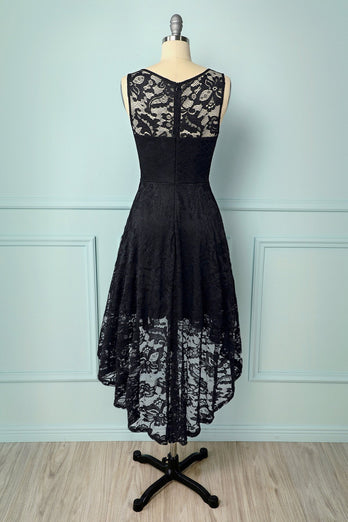 Mørkerød Plus Size Asymmetri Lace Party Dress