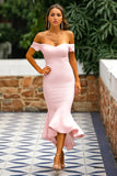 Pink Havfrue høj lav fest kjole