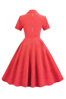 Retro stil Rød Plaid 1950'erne Kjole