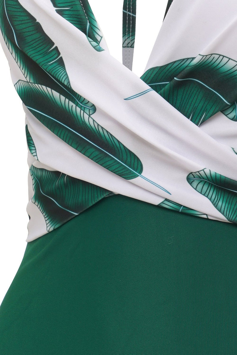 Indlæs billede til gallerivisning Bananblad trykt grønt badetøj i ét stykke