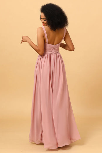 Smuk A Line Blush Long Brudepige kjole med split front