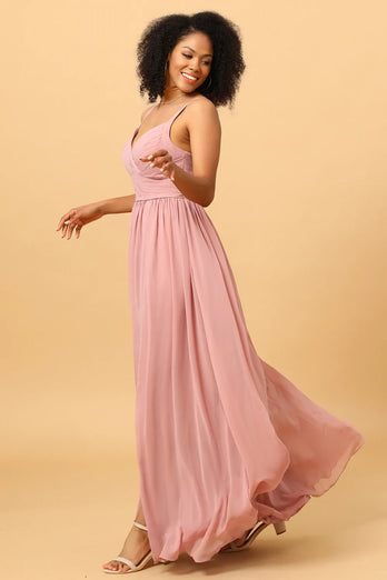 Smuk A Line Blush Long Brudepige kjole med split front