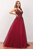 Bourgogne Beaded Lang Prom Dress