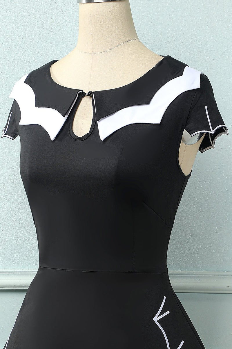 Indlæs billede til gallerivisning Sort 1950&#39;erne Bat Cape Swing kjole