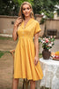 Indlæs billede til gallerivisning Elegant gul v hals vintage kjole