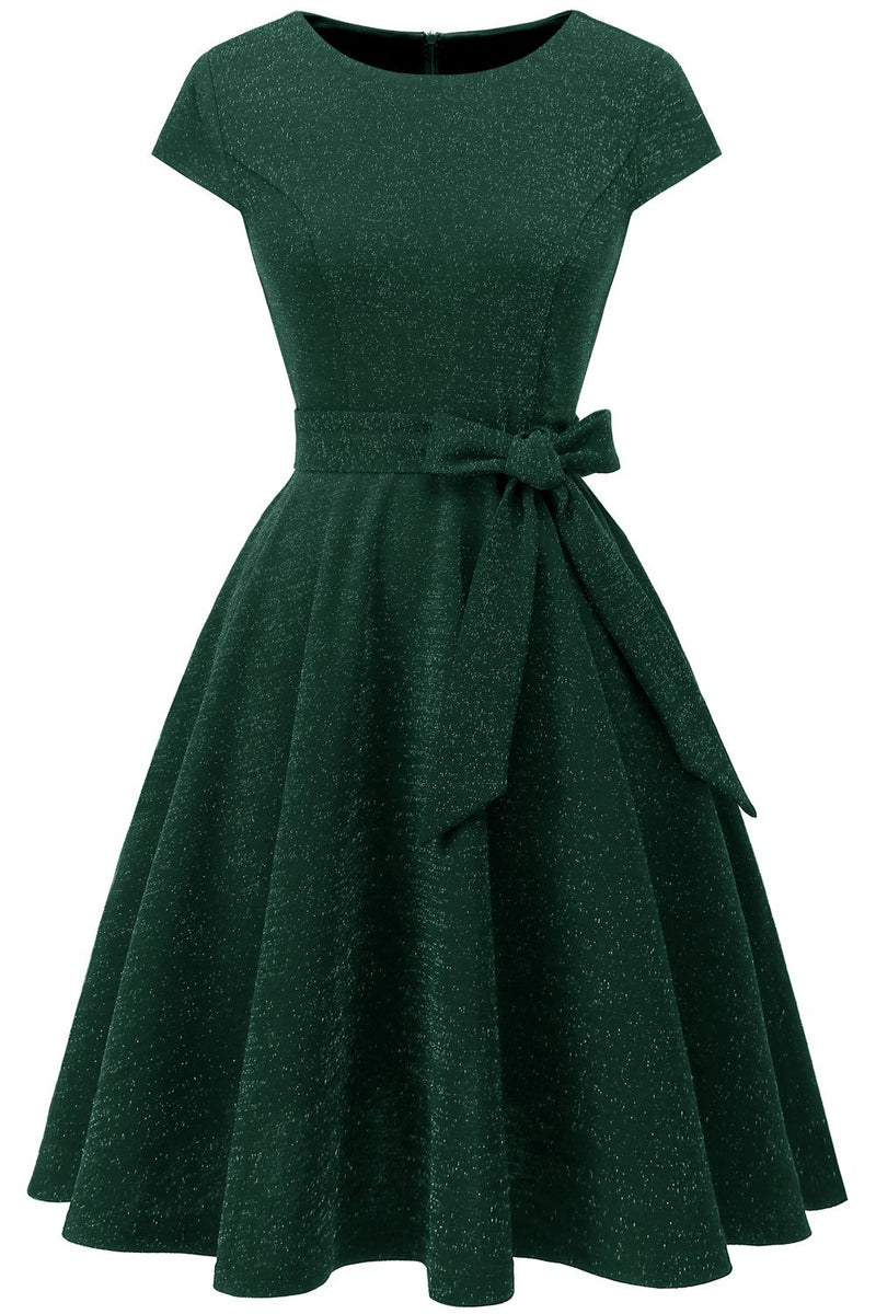 Indlæs billede til gallerivisning Mørkegrøn vintage 1950&#39;er kjole med skærf