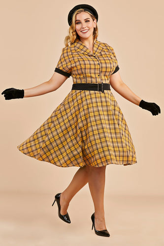 Gul Plaid 1950'erne Vintage Kjole