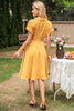 Indlæs billede til gallerivisning Elegant gul v hals vintage kjole
