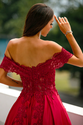 Rød fra skulderen lang prom kjole