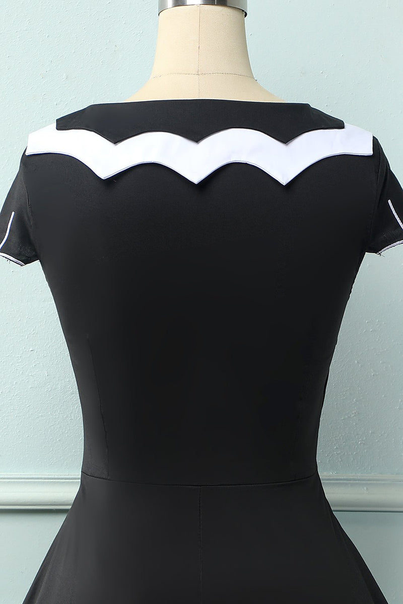 Indlæs billede til gallerivisning Sort 1950&#39;erne Bat Cape Swing kjole
