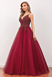 Bourgogne Beaded Lang Prom Dress