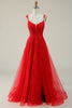 Indlæs billede til gallerivisning A Line Spaghetti Straps Red Long Prom Dress med applikationer