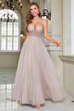 Sparkly Blush Beaded A-Line lang formel kjole