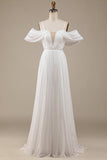 Elfenben Boho Chiffon Ruched brudekjole