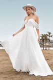 Fra skulderen Ivory Boho Chiffon ruched en linje brudekjole