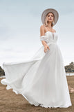 Fra skulderen Ivory Boho Chiffon ruched en linje brudekjole