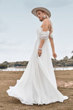 Fra skulderen Ivory Boho Chiffon ruched en linje brudekjole