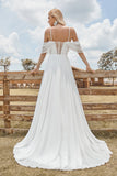 Fra skulderen Ivory Boho Chiffon ruched en linje brudekjole