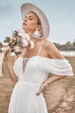 Fra skulderen Ivory Boho Chiffon ruched en linje brudekjole